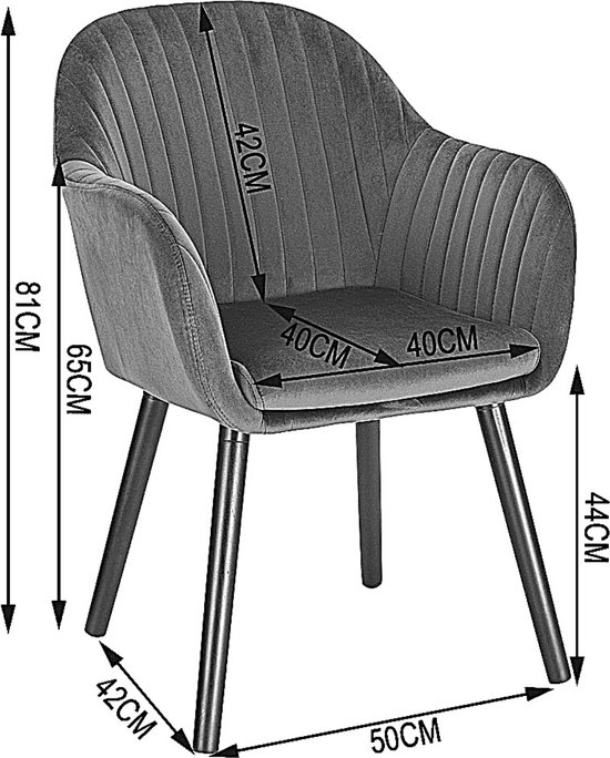Kamyra® Gestoffeerde Eetkamerstoel Velvet - Eetkamerstoelen, Stoel, Kuipstoel, Loungestoel - 50x42x81 cm - Grijs
