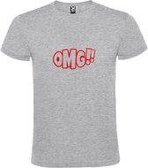 Grijs t-shirt mettekst 'OMG!' (O my God) print Rood  size XL