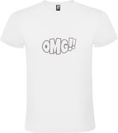 Wit t-shirt met tekst 'OMG!' (O my God) print Zilver  size M