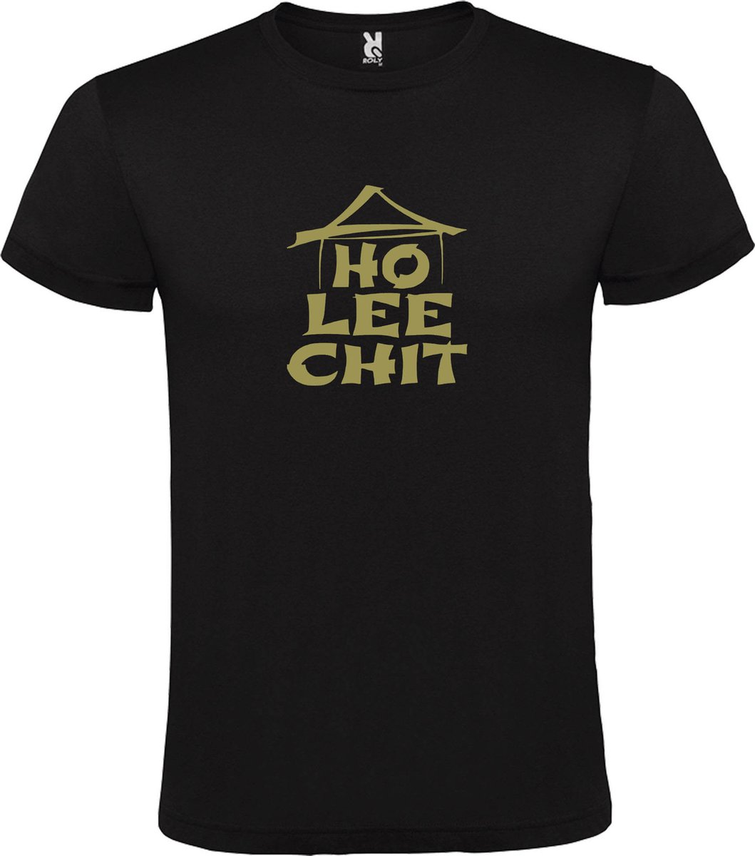 Zwart t-shirt met " Ho Lee Chit " print Goud size L