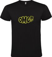 Zwart t-shirt met tekst 'OMG!' (O my God) print Geel size L