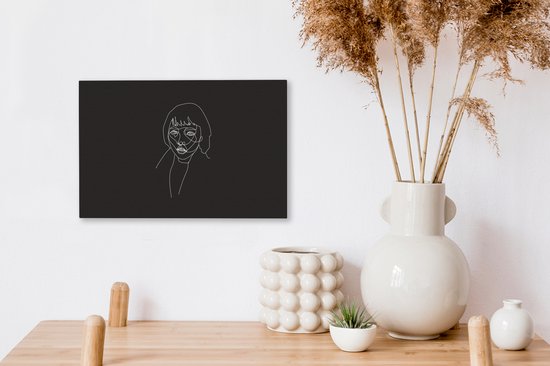 Canvas schilderij 30x20 cm - Wanddecoratie Line art - Gezicht - Vrouw - Muurdecoratie woonkamer - Slaapkamer decoratie - Kamer accessoires - Schilderijen op canvas