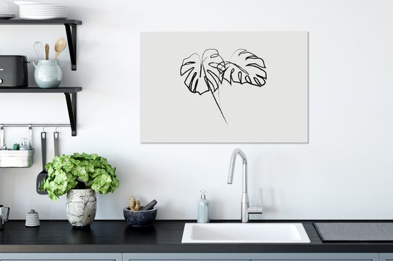 Illustration d'art au trait botanique deux grandes feuilles toile 2cm 60x40 cm - Tirage photo sur toile (Décoration murale salon / chambre) / Peintures Fleurs sur toile