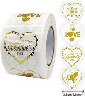 Valentijn Stickers 500 Stuks! - Sluitsticker - Sluitzegel - Extra Groot Hart - 3,8 cm Valentijnsdag stickers - Goud - Doorzichtig - Hartjes - Harten - Cupido - Happy Valentinesday