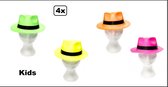 4x Hoed fluor kids 4 kleuren pvc mt.55-58 - Kids festival themafeest fun carnaval