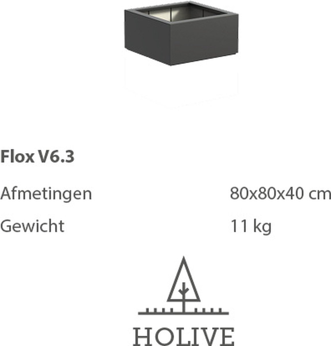 Polyester Flox V6.3 Vierkant 80x80x40 cm. Plantenbak