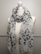 Lange dames sjaal Mireille gebloemd grijs wit