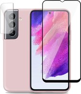 Samsung S21 FE Hoesje + Samsung S21 FE Screenprotector + Camera Beschermglas – Volledig Dekkend Gehard Glas Cover - Suède Case Rose