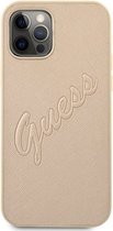 Guess Saffiano Vintage Hard Case - Apple iPhone 12 Pro Max (6.7") - Goud