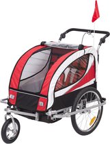 HOMdotCOM 2 in 1 Fietskar / Jogger 360 ° Draaibaar voor 2 kinderen Rood-Zwart