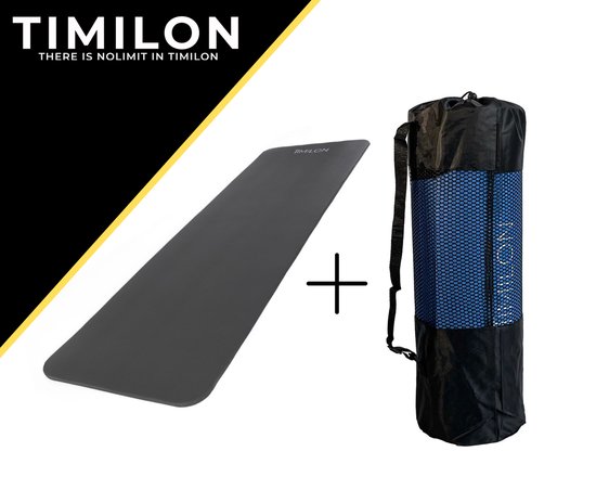 Timilon® fitness mat - yoga mat - 180 x 61 x 1,5cm - Sportmat - inclusief draagtas en draagriem - donkergrijs - Timilon