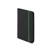 Schriften/notitieboekje pu-leer kaft groen met elastiek 9 x 14 cm - 80x gekleurde blanco paginas - opschrijfboekjes