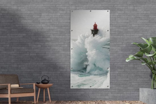 Schuttingposter De Franse Vuurtoren van la Jument in een storm - 100x200 cm - Tuindoek