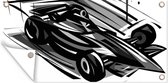 Schuttingposter Een zwart-witte illustratie van een wagen uit de Formule 1 - 200x100 cm - Tuindoek