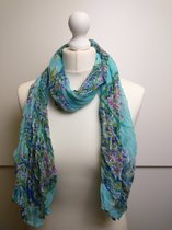 Lange dames sjaal Emma paisleymotief blauw roze groen wit rood