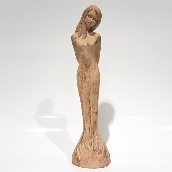Rob Kunen / Skulptuur / beeld / Vrouw - bruin / beige / creme - 11 x 10 x 46 cm hoog.