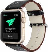 Bloemen design lederen bandje zwart - wit met klassieke gesp voor Geschikt voor Apple Watch 42mm - 44mm vervangende horlogeband voor geschikt voor Apple Watch Series 6/5/4/3/2/1