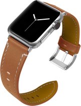 Leren bandje Geschikt voor Apple Watch Bruin met zilverkleurige gesp 42mm - 44mm