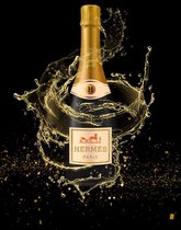 60 x 80 cm - Glasschilderij - Champagne van Hermès Paris - schilderij fotokunst - verwerkt met goudfolie