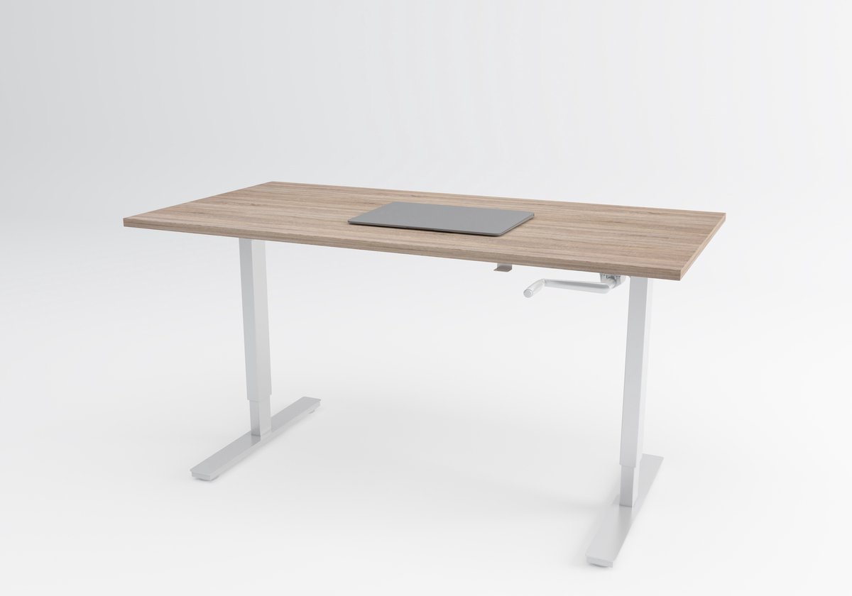 Tri-desk Eco | Handmatig zit-sta bureau | Wit onderstel | Robson eiken blad | 160 x 80 cm