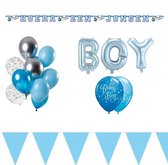 Geboorte Decoratie Set Jongen! | Versiering Pakket | Decoratie | Blauwe Slingers | Ballonnen | Geboorte | Kraamfeest | Verjaardag | Thema Feest | Jongen