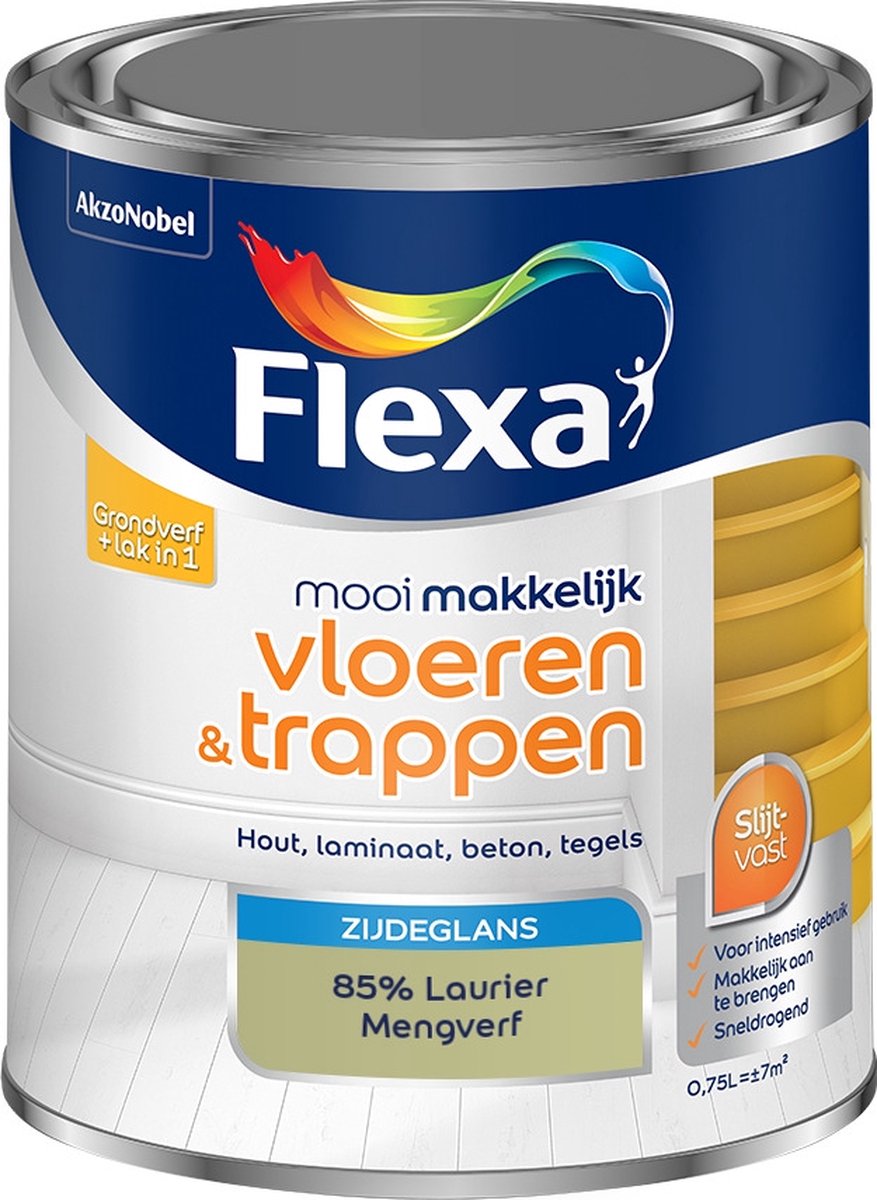 Flexa Mooi Makkelijk Verf - Vloeren en Trappen - Mengkleur - 85% Laurier - 750 ml