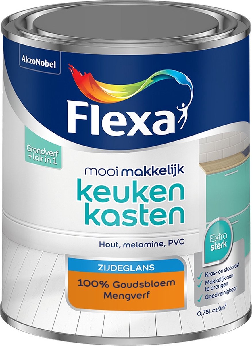 Flexa Mooi Makkelijk Verf - Keukenkasten - Mengkleur - 100% Goudsbloem - 750 ml