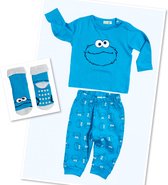 Sesamstraat babyset 3-delig - Koekie Monster - Cookie Monster - 2-delige set + 1 paar sokjes - Blauw - Set maat 74/80 + Sokjes 19/22