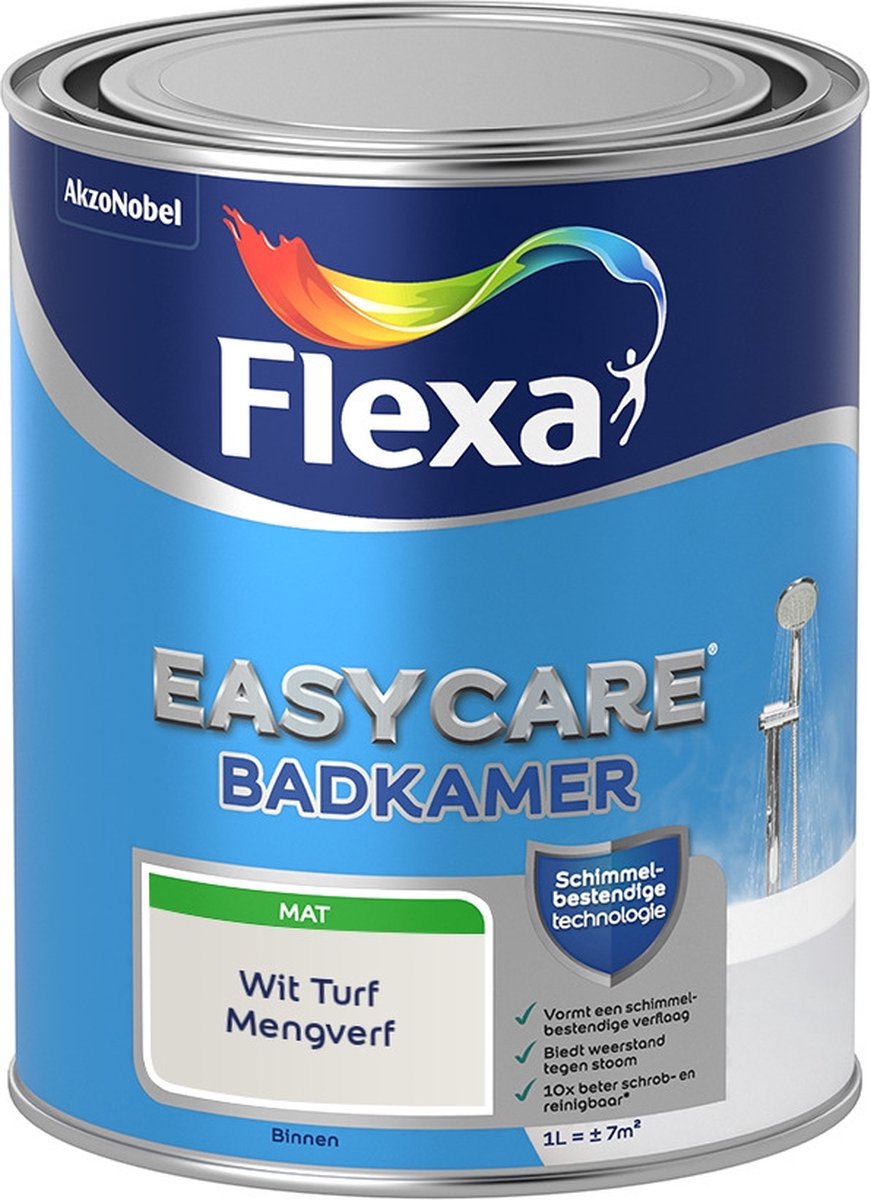 Flexa Easycare Muurverf - Badkamer - Mat - Mengkleur - Wit Turf - 1 liter