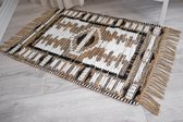 Go Round Tapijt - Jute Cotton Rug - Klein Vloerkleed - 60 x 90cm - zwart/wit/naturel - handgeknoopt - met franjes