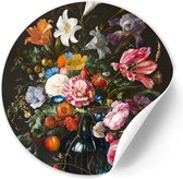 Behangcirkel Vaas met Bloemen - 60 cm - Zelfklevende decoratiefolie - Muursticker Oude Meesters & Bloemen