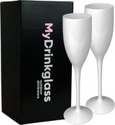 MyDrinkglass Champagneglazen Reims Wit | Champagneglazen Plastic | 2 Stuks | Camping Glazen | Zero Waste | Herbruikbaar | Onbreekbaar Champagneglas | 150 ml |
