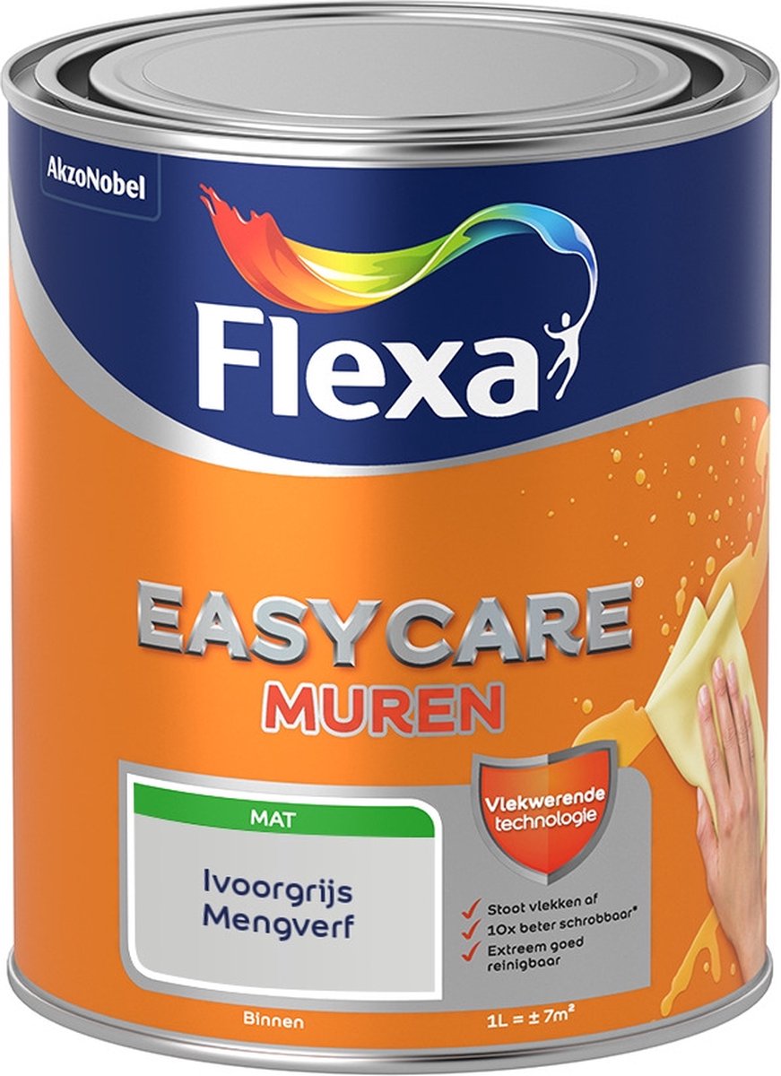 Flexa Easycare Muurverf - Mat - Mengkleur - Ivoorgrijs - 1 liter