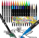 Hoge kwaliteit Dual Brush Pens Brush Pen Set van Tritart I 25 Water-Based Brush Pen kleuren met Fineliner en Brush Tip I Dual Tip Marker Pen Calligrafie Brush Pen Manga Felt Tip Br