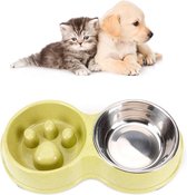Anti-schrok dierenvoerbak - Hondenvoerbak - 14 CM Breedte Drinkbak en Voerbak - Voerbak - Slow feeder - Dubbele voerbak voor honden en katten - Voor rustiger en gezonder eten  - Gr