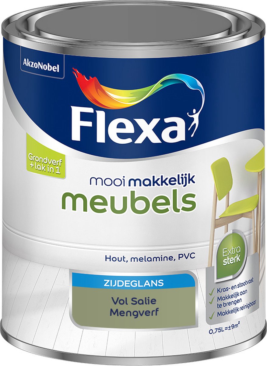 Flexa Mooi Makkelijk Verf - Meubels - Mengkleur - Vol Salie - 750 ml