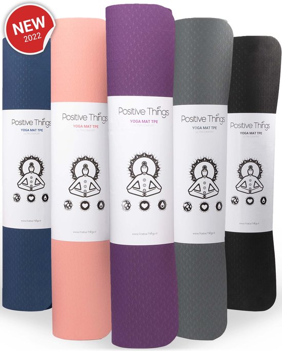 Yoga mat sportmat fitnessmat antislip duurzaam paars - met 12 online yoga lessen en 3 positieve e-books