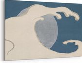 Schilderij op Canvas - 60 x 40 cm - Golven en zon - Kunst - Kamisaka Sekka - Wanddecoratie - Muurdecoratie - Slaapkamer - Woonkamer