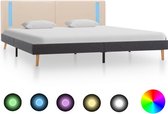 Decoways - Bedframe met LED stof crème en donkergrijs 180x200 cm
