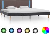 Decoways - Bedframe met LED stof taupe en donkergrijs 160x200 cm