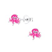 Joy|S - Zilveren octopus oorbellen - roze - 7 mm