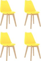 4 Moderne kunststof eetkamerstoelen stoelen met zachte lederen zitting - geel - yellow - ergonomische kuipstoelen - Palerma Design - ergonomisch - stoel - zetel - zacht - leer - wo