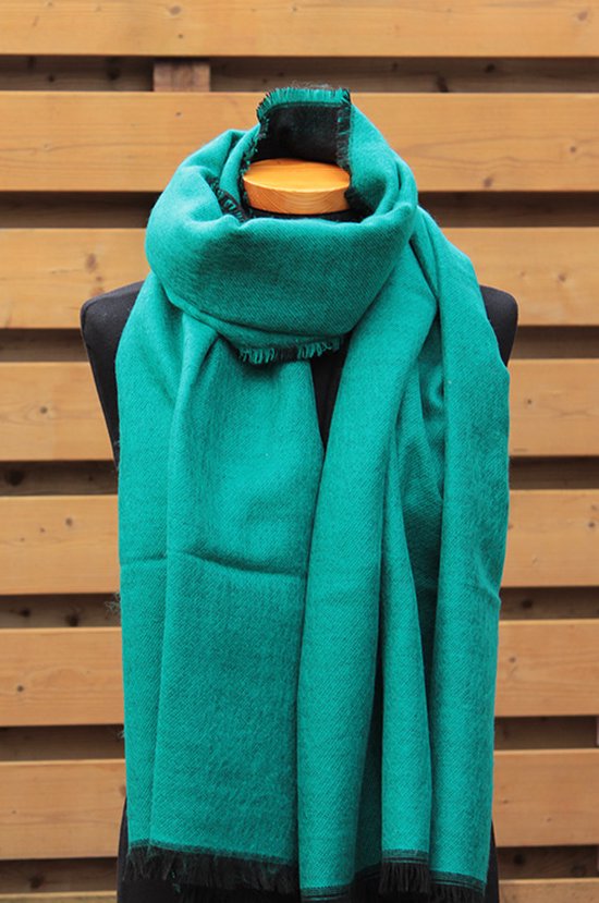 Dubbelgeweven sjaal in 2 kleuren Turquoise/Zwart 72 cm x 200 cm