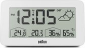 Braun BC13WP-DCF - Weerstation - LCD-scherm - Achtergrondverlichtingsfunctie - Vochtigheid - Weergegevens - Weervoorspelling - Radiogestuurde functie - 12/24 uur modus - Wekkerfunctie - Snooze - Wit