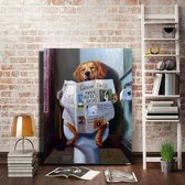 Allernieuwste Canvas Schilderij Grappige Hond Leest Krant Op WC - Humor - kleur - 50 x 70 cm - Toilet