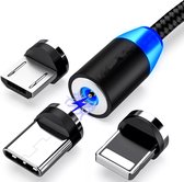 Magnetische Oplaadkabel - 1 Meter kabel 3.0 A USB geschikt voor Apple Lightning - Magnetische oplaadkabel - magnetische oplaadkabel geschikt voor Apple Lightning - blauwe LED verli