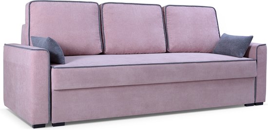 InspireMe- 3-zitsbank voor woonkamer, slaapbank, sofa met slaapfunctie en opbergruimte, moderne bank, 3-zits - 230x88x92 cm, 197x141cm - FLOS (Roze)