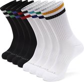 Zwarte en Witte Trendy Sportsokken met Gedempte Zool - Heren - 8 Paar - Wit - Elastisch en Ademend - Monfoot