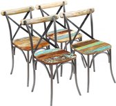 Furnibella - 4x Gerecycled Houten Eetkamerstoel Massief Eetstoel Keukenstoel Stoel