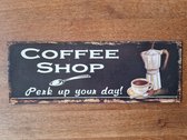 Coffee shop - Perk up your Day! - Metalen wandbord - 13x36cm